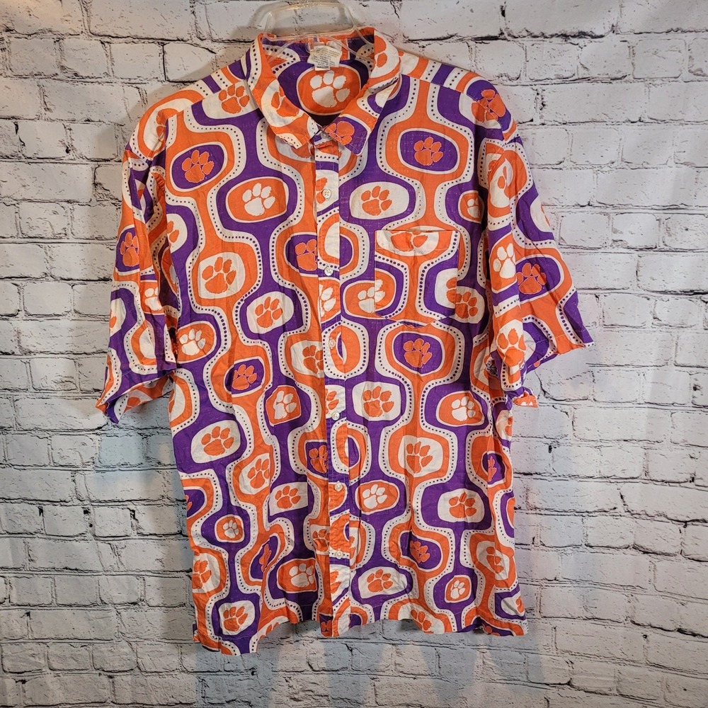 Wes & Willy Purple Clemson Tigers Paw Button-Up Hawaiian‎ Shirt Men's Size XXXL